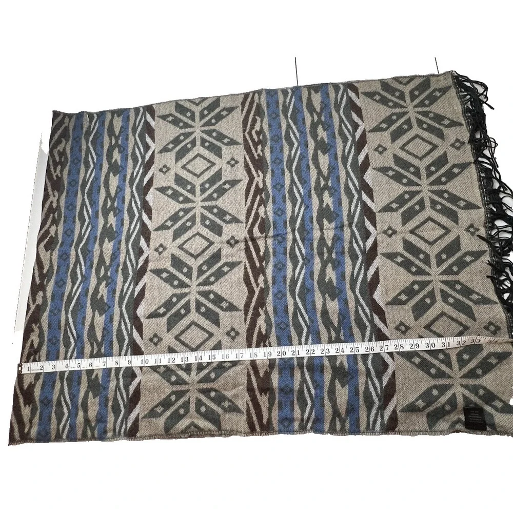 Unbranded Women's  Blue Maroon Brown Tan Fringe  Geometric Scarf  ~ 27